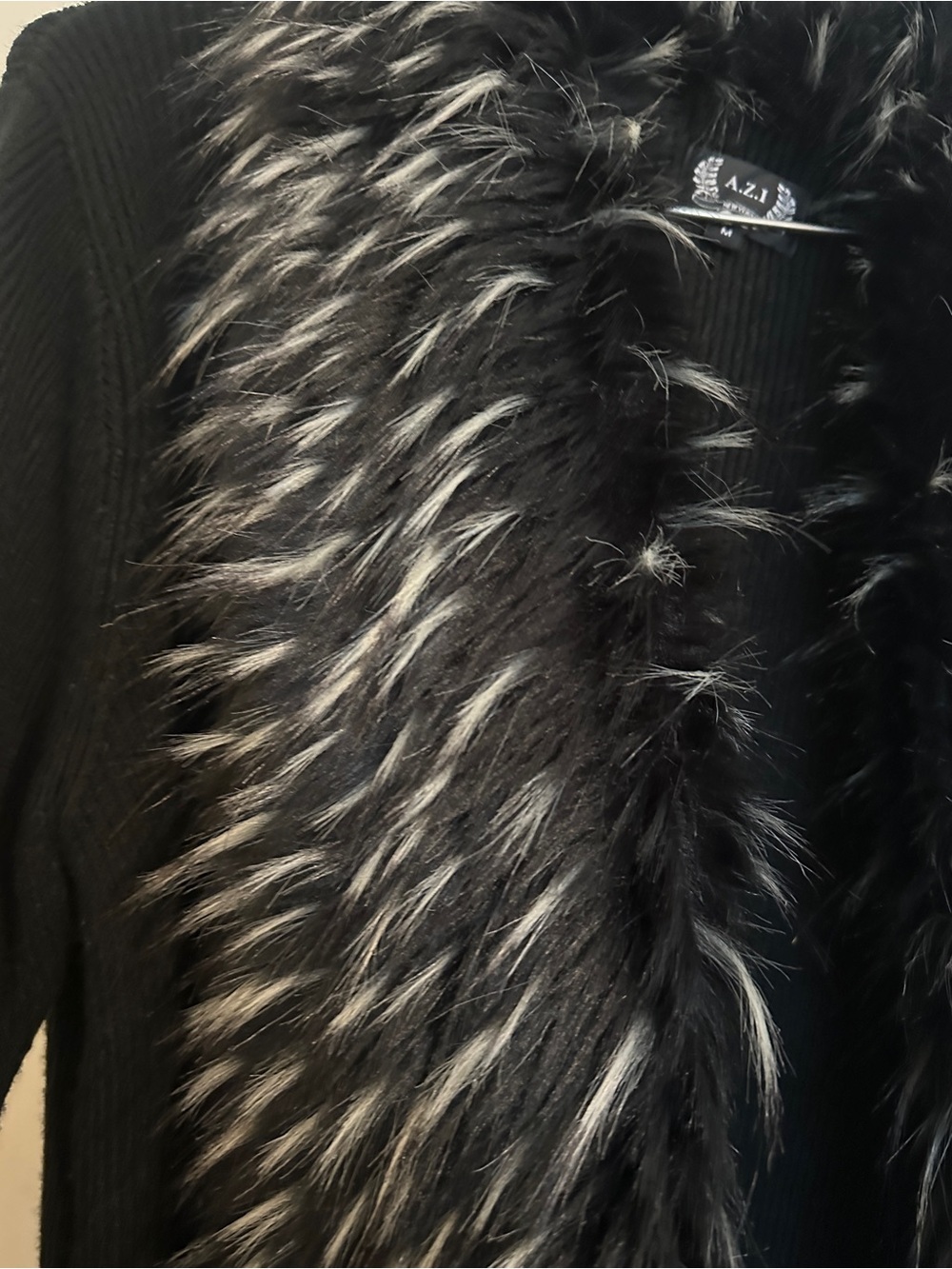 Black Faux-Fur Trim Open-Front Cape Coatigan - Picture 2 of 4